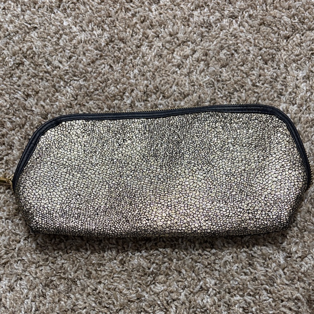 Gold Metallic and Black Women’s Zip 100% polyester Pouch Clutch